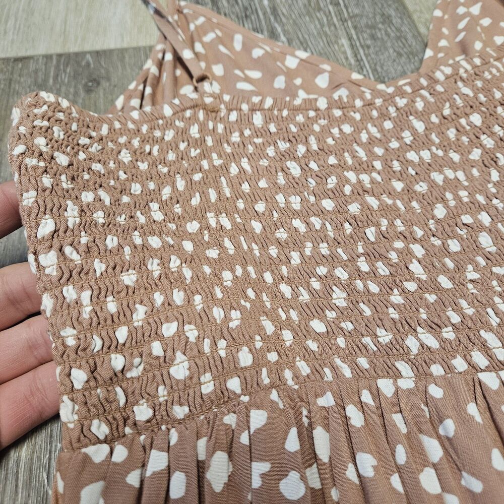 Aerie Tan White Polka Dot Spot Button Up Strappy Mini Sundress Dress Women's XL - Picture 5 of 6